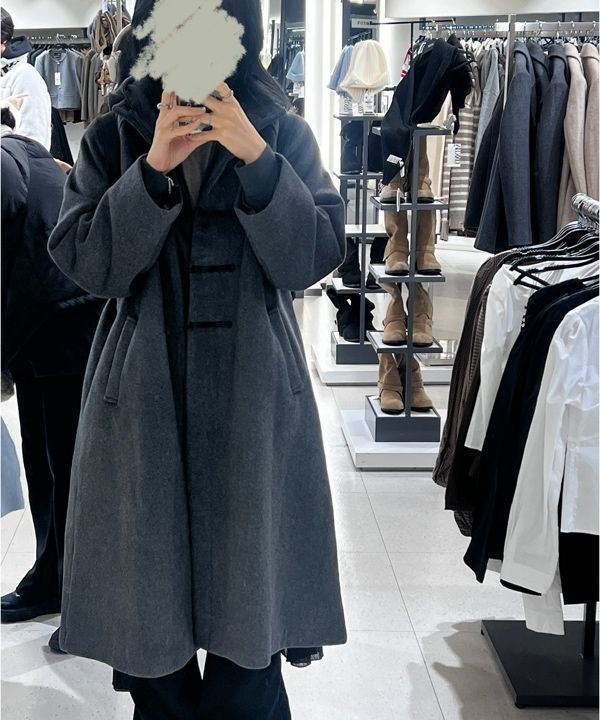 MUSINSA公式 | MISEKI SEOUL Hoodie long duffle Coat CHARCOAL