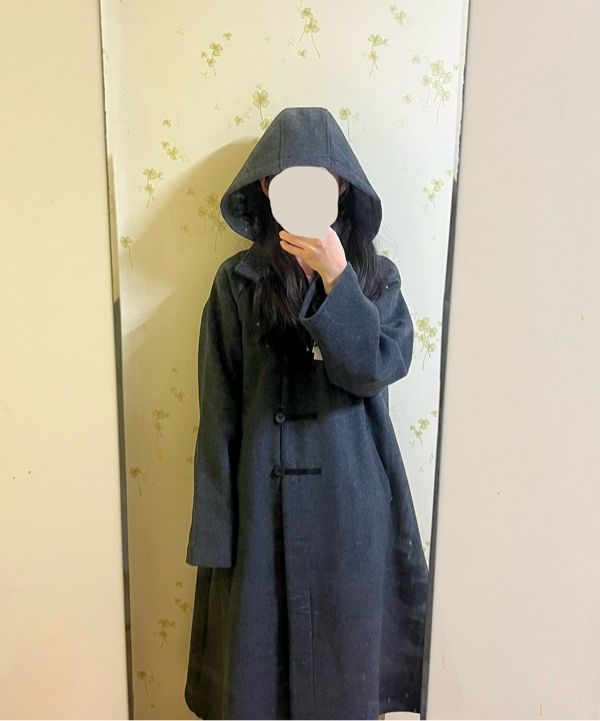 MUSINSA | MISEKI SEOUL Hoodie long duffle Coat CHARCOAL