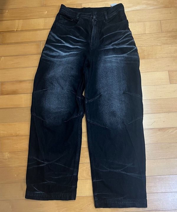 パンツ BLREmbossed Wave Washing WideDenim Pant MUSINSA公式 | BLR Embossed Wave Washing Wide Denim Pants Black