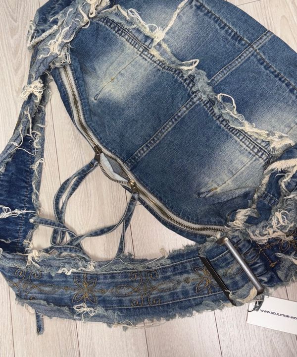 ショルダーバッグ・ポシェット SCULPTOR Destroyed Denim Duffel Bag 4BFT545 Destroyed Denim Duffel Bag Vintage Ice – Sculptor