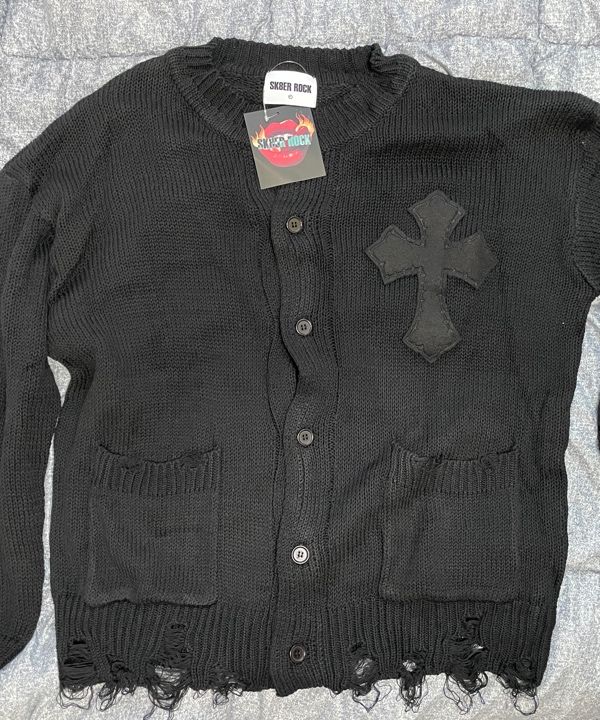 MUSINSA公式 | SK8ER ROCK Classic Cross Destroyed Knit