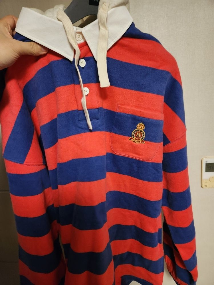 【NOHANT】STRIPE HOODIE RUGBY SHIRT STRIPE HOODIE RUGBY SHIRT RED - NOHANT | 60% - Asian Fashion