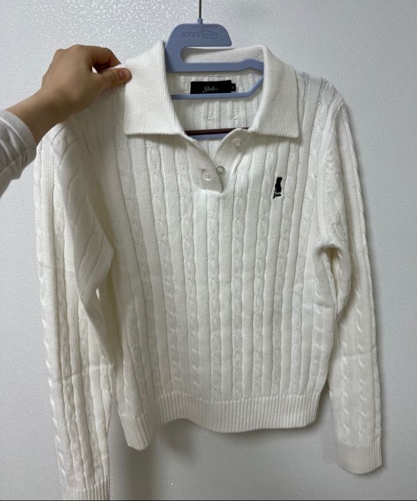 MUSINSA | YALE Women's Cable Polo Knit_Navy