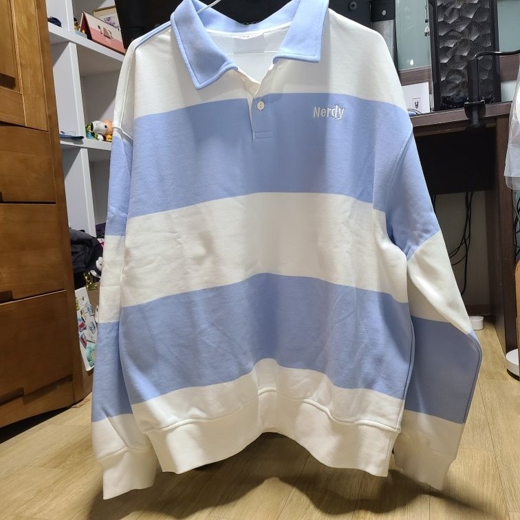 さらに100円引き◆NERDY◆STRIPED RUGBY SWEATSHIRT MUSINSA | NERDY Striped Rugby Sweatshirt (Sky Blue/Navy)