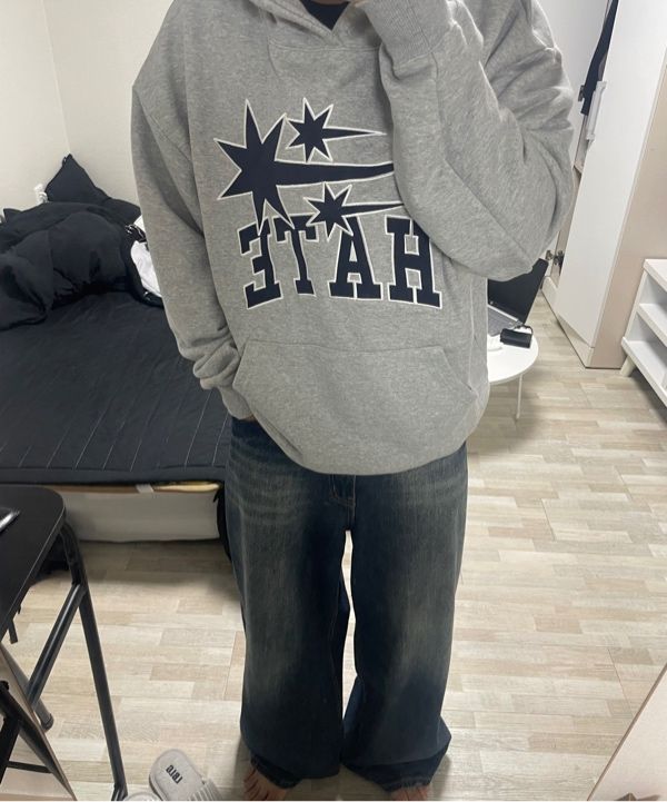 MUSINSA | NICE GHOST CLUB 3STARS HATE APPLIQUE HOODIE_BLACK