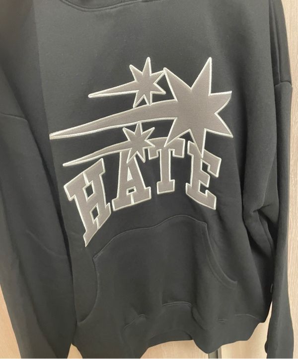 MUSINSA | NICE GHOST CLUB 3STARS HATE APPLIQUE HOODIE_BLACK