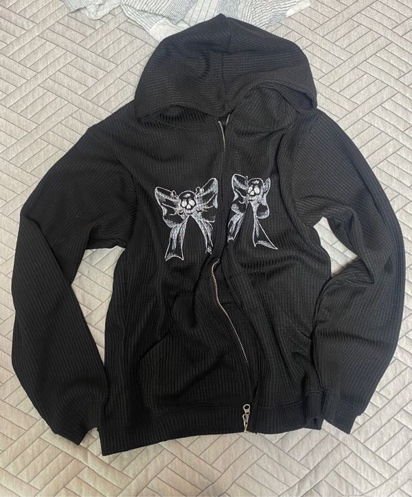 MUSINSA | NICE GHOST CLUB SKULL RIBBON WAFFLE HOODIE ZIP