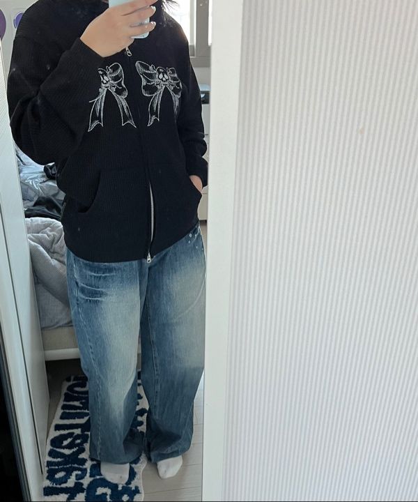 ★Nice Ghost Club★SKULL RIBBON WAFFLE HOODIE ZIP UP MUSINSA | NICE GHOST CLUB SKULL RIBBON WAFFLE HOODIE ZIP