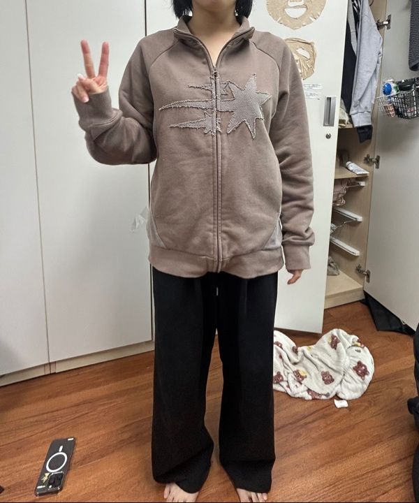 3stars sweat jersey zip up[beige] - niceghostclub