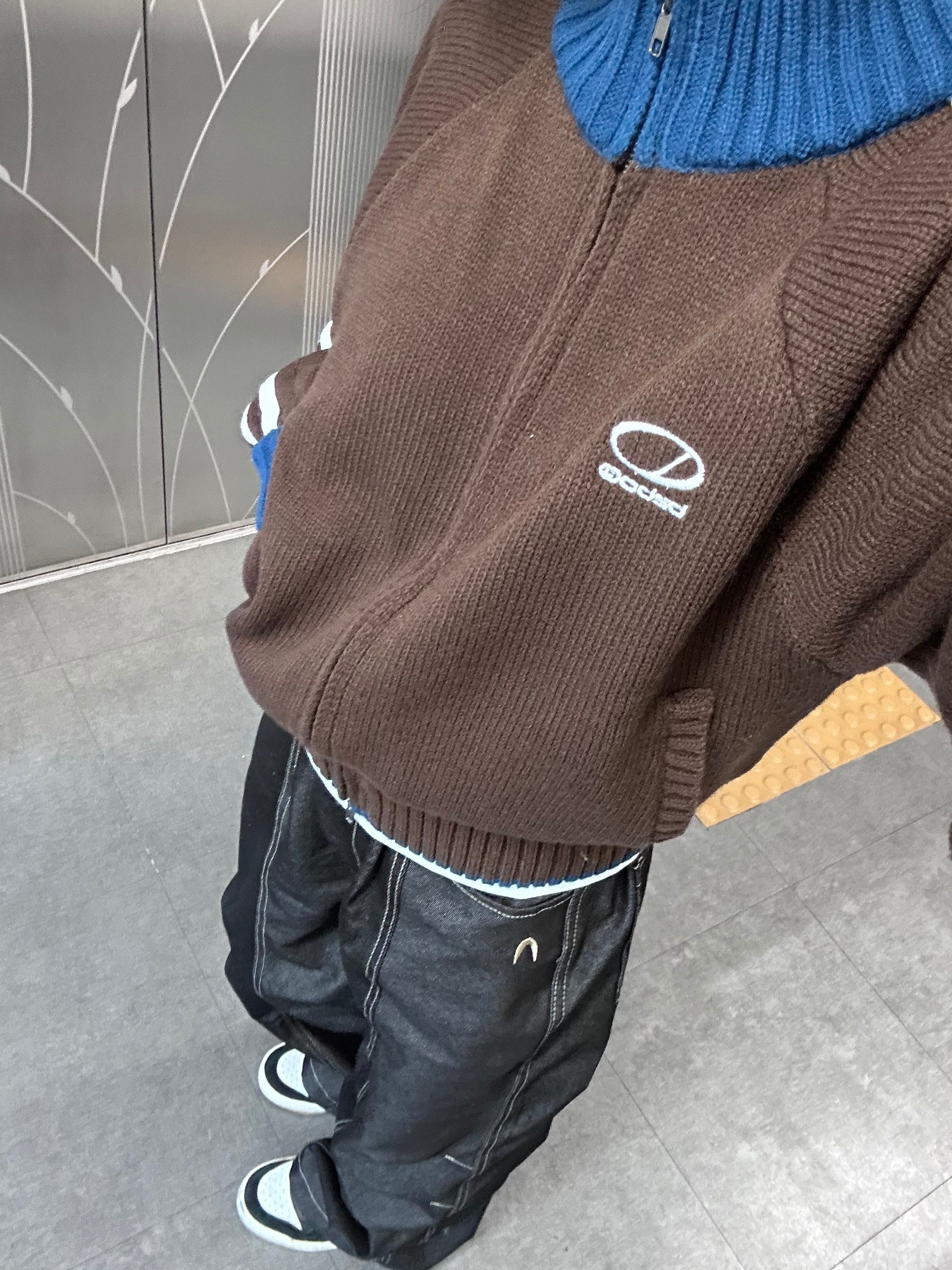 MUSINSA | ODDSTUDIO Sporty Track Semi Crop Knit Zip-Up