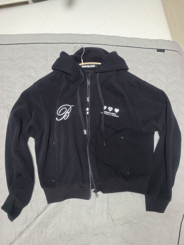 MUSINSA | BADBLOOD Classic Logo Hooded Zip-Up - Black