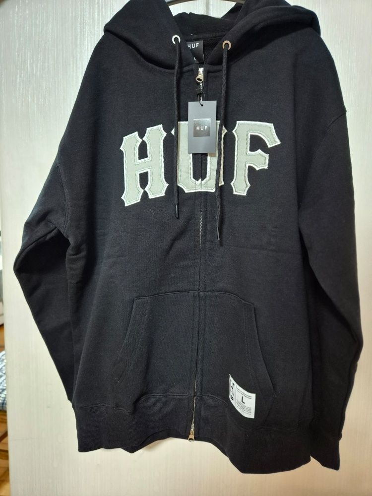 MUSINSA | HUF APPLIQUE ARCH LOGO HOODIE ZIP UP [MELANGE GRAY]