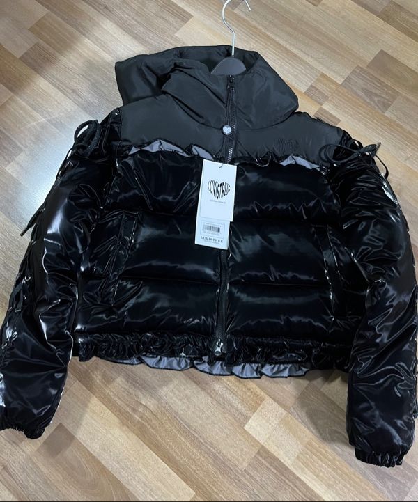 MUSINSA | LUV IS TRUE AM RIBBON FRILL PUFFER JACKET(IVORY)