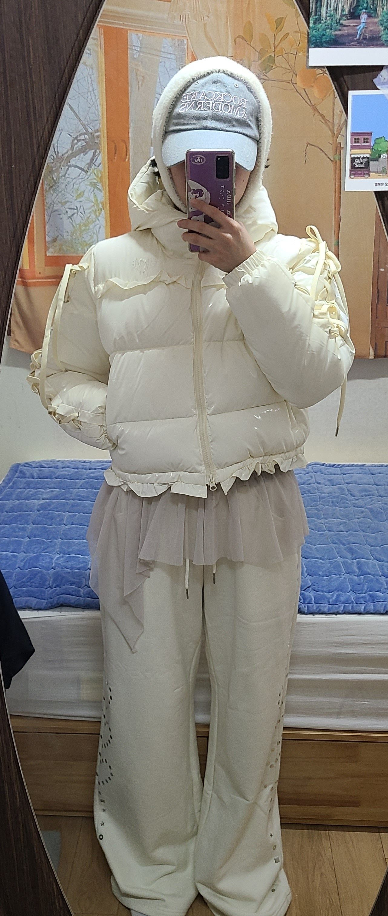 MUSINSA | LUV IS TRUE AM RIBBON FRILL PUFFER JACKET(IVORY)