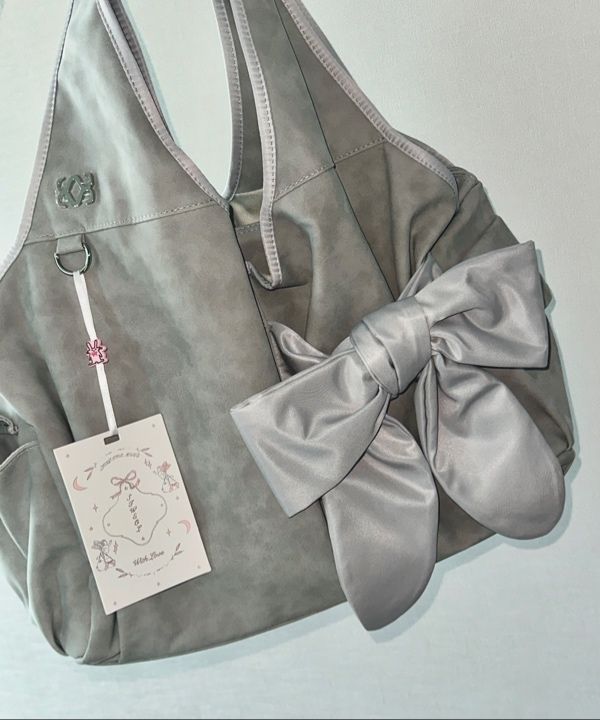 MUSINSA | SIWEOL107 [Vegan Nubuck] Bow Shoulder Bag (Light Grey)