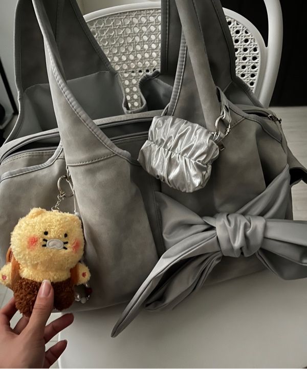 MUSINSA | SIWEOL107 [Vegan Nubuck] Bow Shoulder Bag (Light Grey)