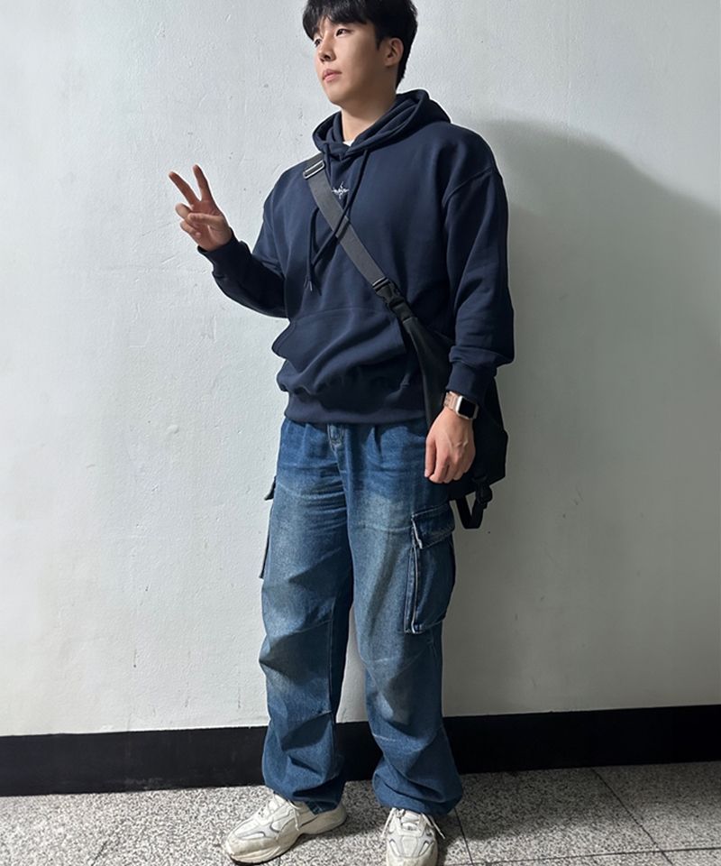 MUSINSA | MASSNOUN Twig Logo Overfit Hoodie Navy