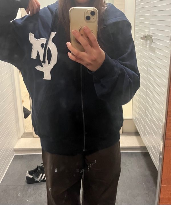 MUSINSA | OY LOGO PATCH HOODIE ZIP UP - NAVY