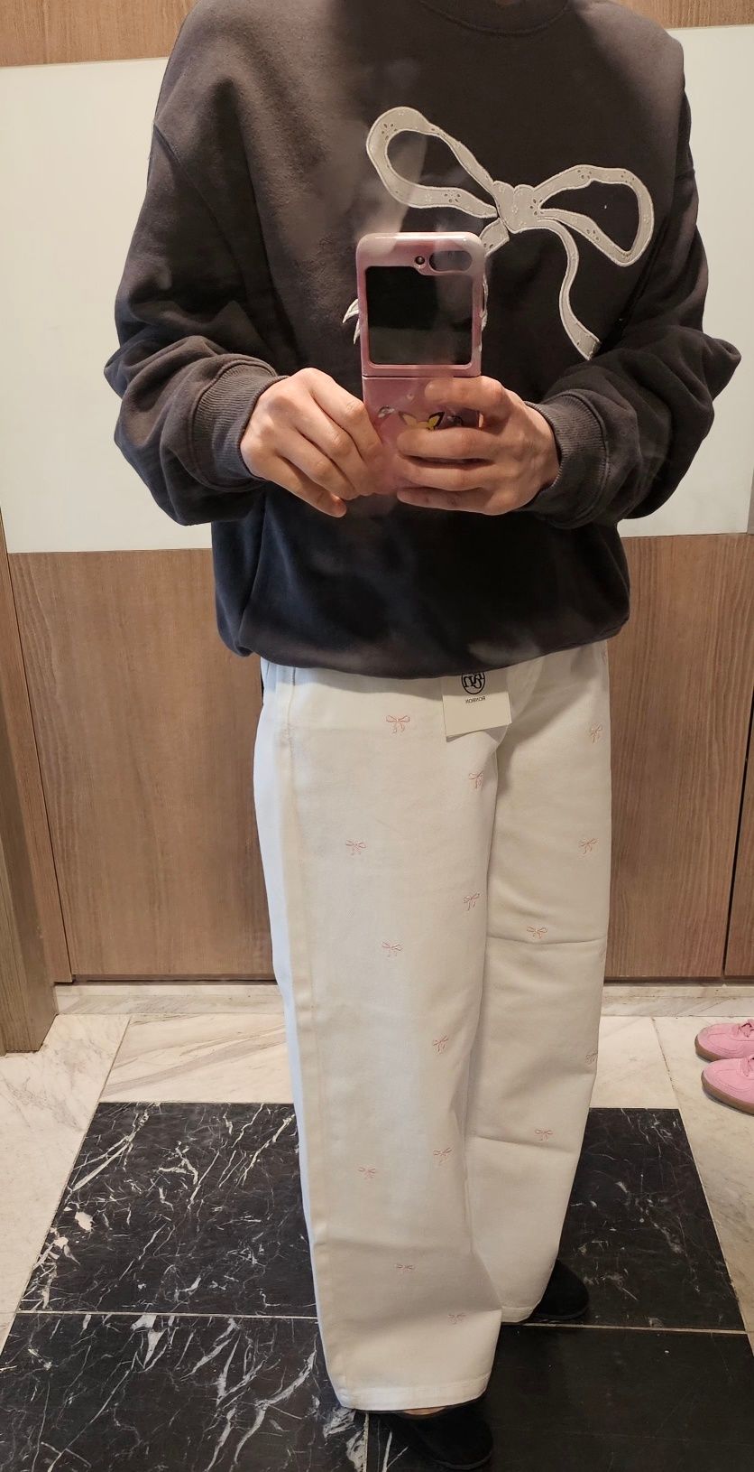デニム・ジーパン RONRON RIBBON PATTERN WIDE DENIM PANTS WHITE MUSINSA | RONRON RIBBON PATTERN WIDE DENIM PANTS WHITE