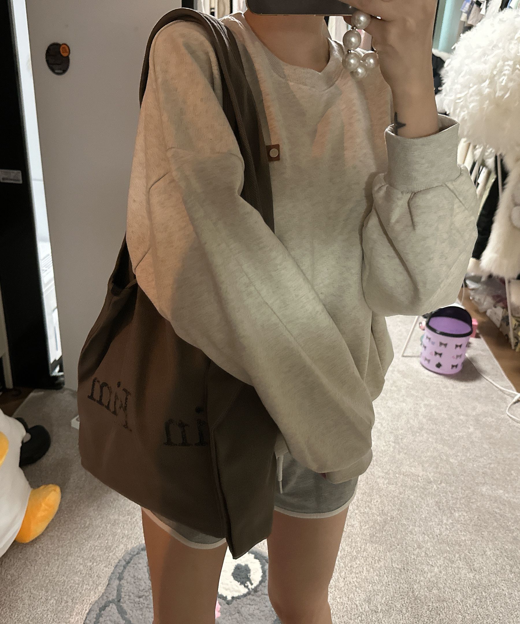 MUSINSA | MATIN KIM MATIN CRACKED LOGO ECOBAG IN CHARCOAL