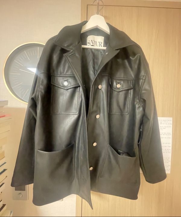 MUSINSA | SATUR Loose fit open collar jacket black