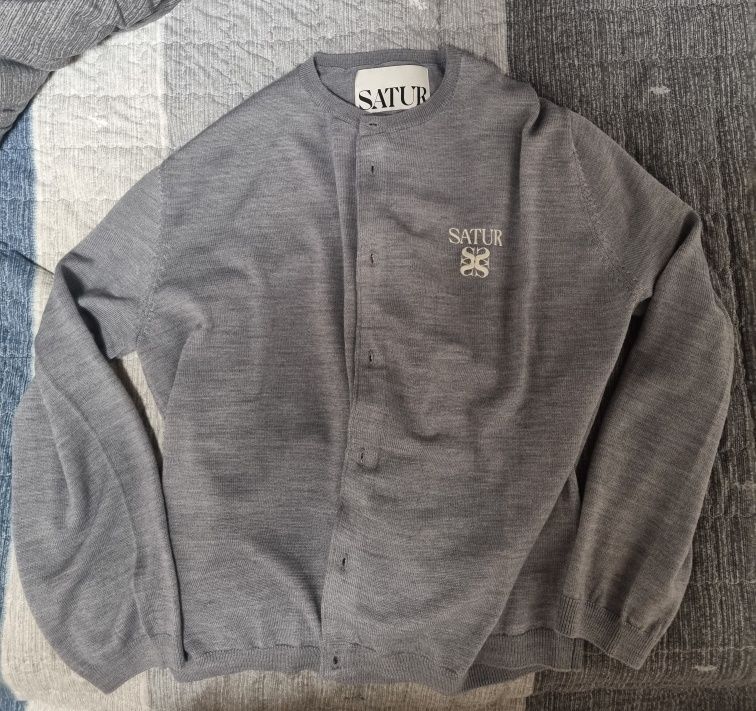 MUSINSA | SATUR Lauren Basic Crew Neck Fine Cardigan Melange Gray