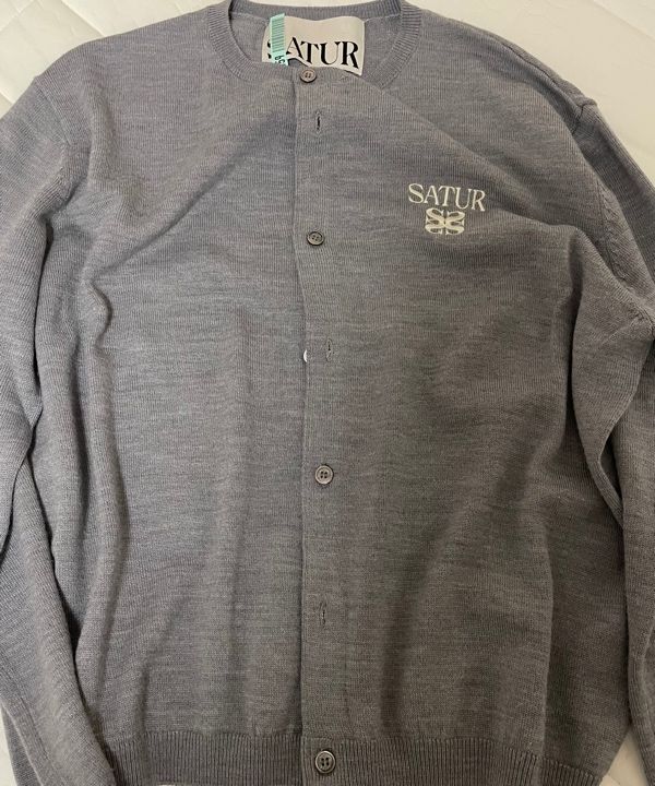 MUSINSA | SATUR Basic Crew Neck Fine Cardigan Melange Grey