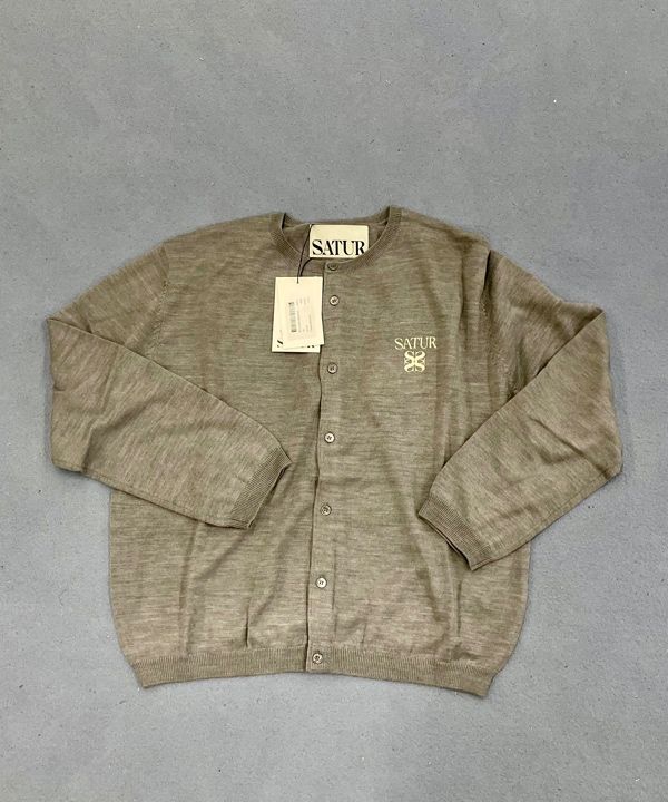 MUSINSA公式 | SATUR Lauren Basic Crew Neck Fine Cardigan Melange Gray