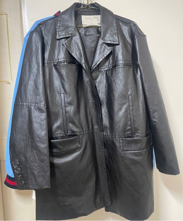 MUSINSA | MATIN KIM POCKET LEATHER MIDI JACKET IN BROWN