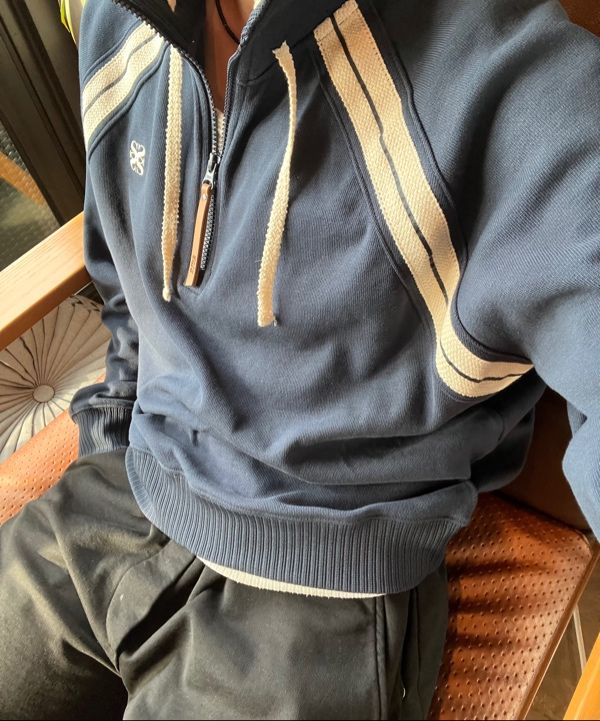 MUSINSA | SATUR Lawton Half Zip Up Sweatshirt Navy