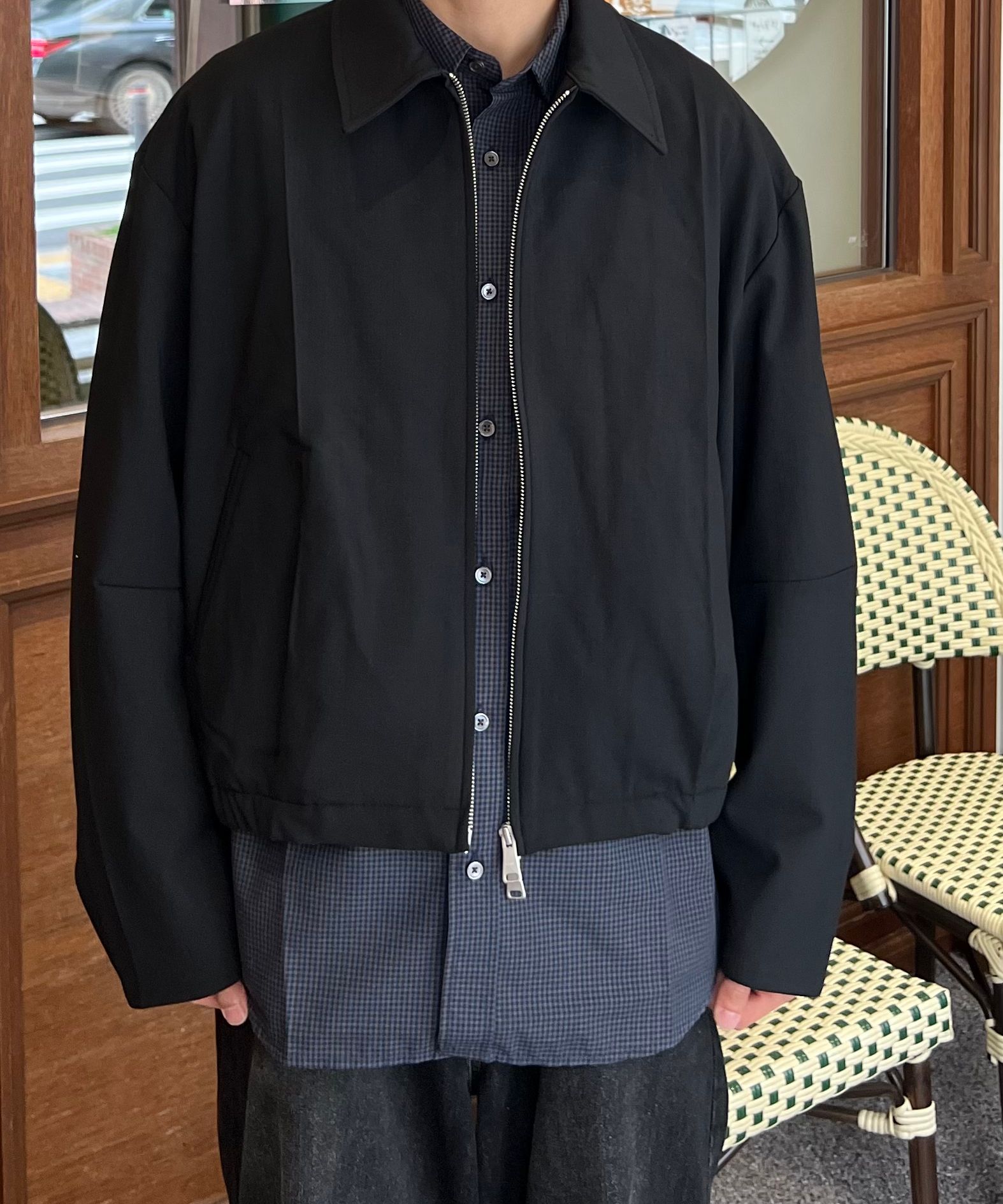 ジャケットその他 COOR Wool Blend Pleated Blue Jacket Jumper 5FT0081 MUSINSA | COOR Wool Blend Pleated Blue Jacket Jumper (Black)