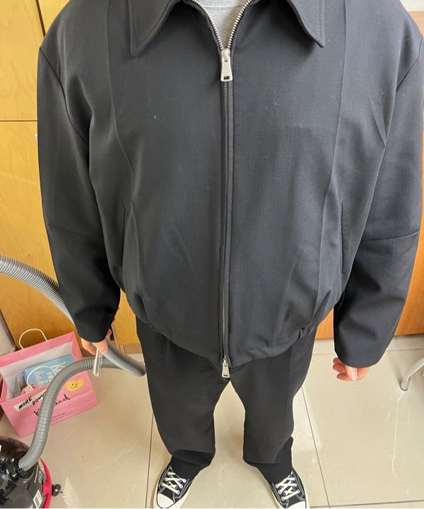 MUSINSA | COOR Wool Blend Pleated Blue Jacket Jumper (Black)