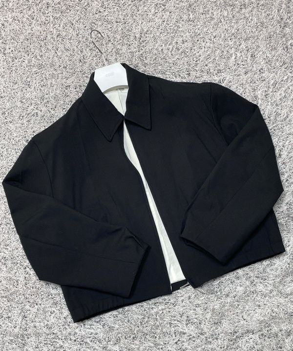 MUSINSA | COOR Wool Blend Pleated Blue Jacket Jumper (Black)