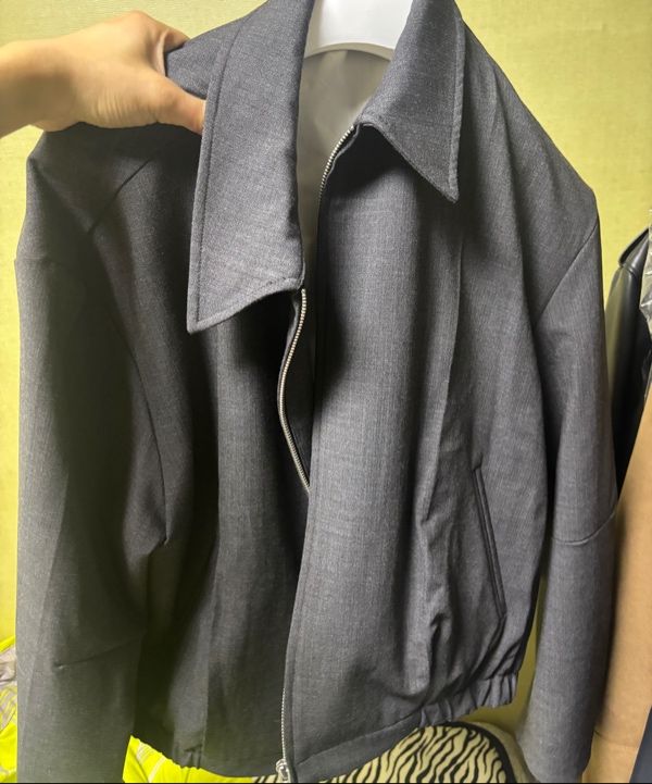 MUSINSA | COOR Wool Blend Pleated Blue Jacket Jumper