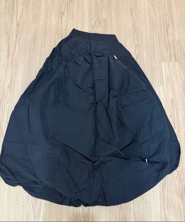 MUSINSA | KOLEAT Balloon shirring strap long skirt [BLACK]