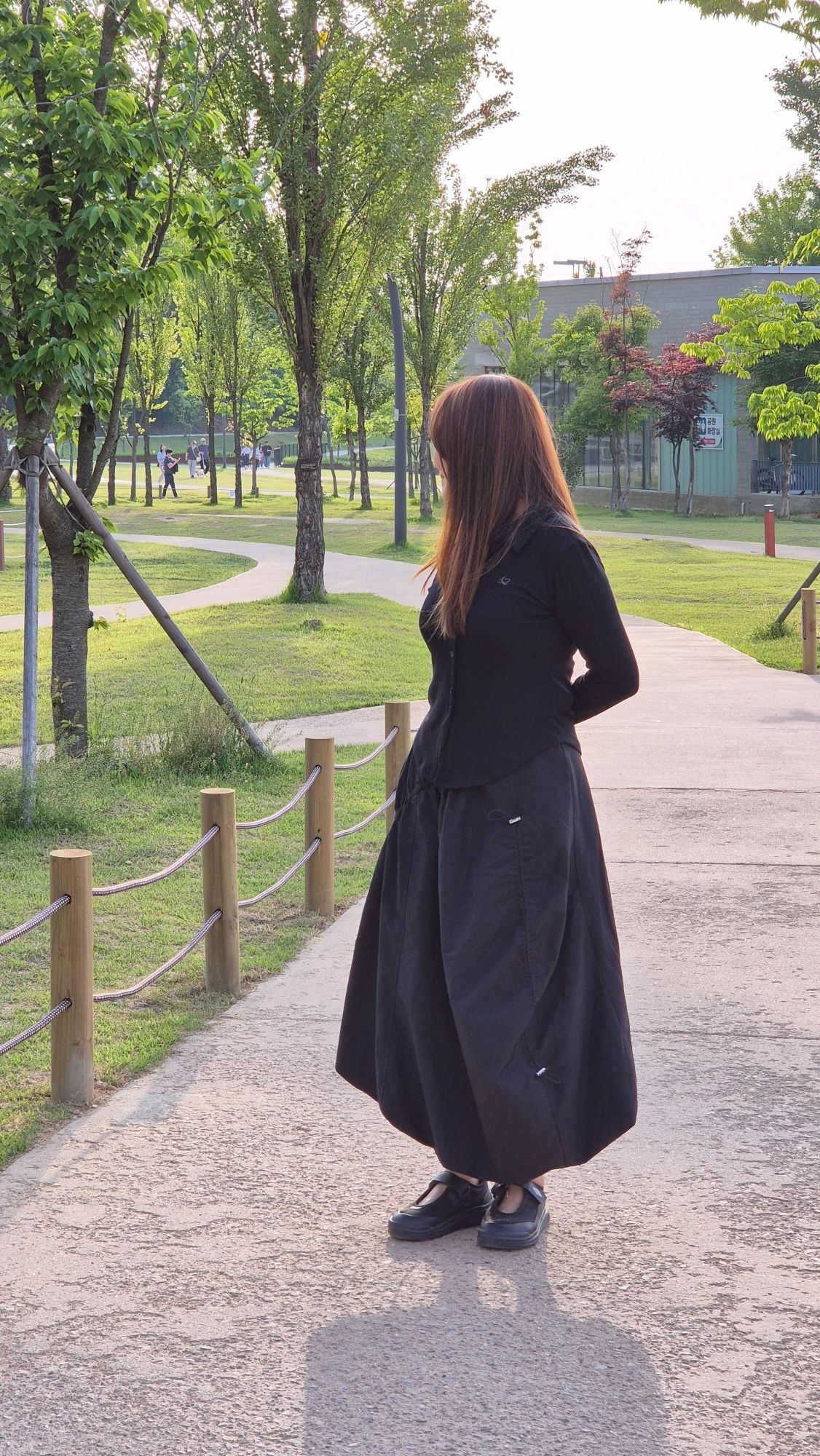 MUSINSA | KOLEAT Balloon shirring strap long skirt [BLACK]