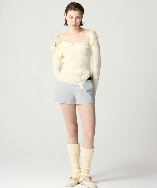 MUSINSA公式 | GLOWNY ISA ASYMMETRICAL KNIT TOP (CORN)