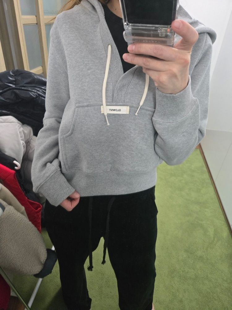 MUSINSA公式 | GLOWNY CIAO V CUT HOODIE (GRAY)