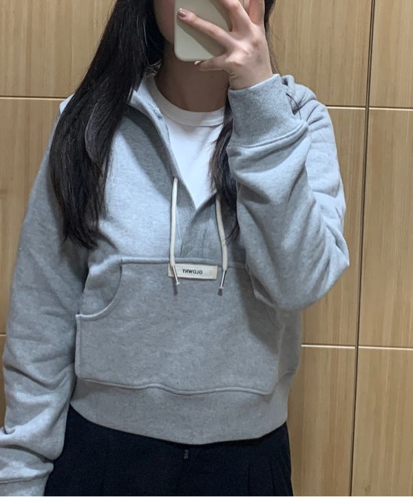 MUSINSA | GLOWNY CIAO V CUT HOODIE (GRAY)