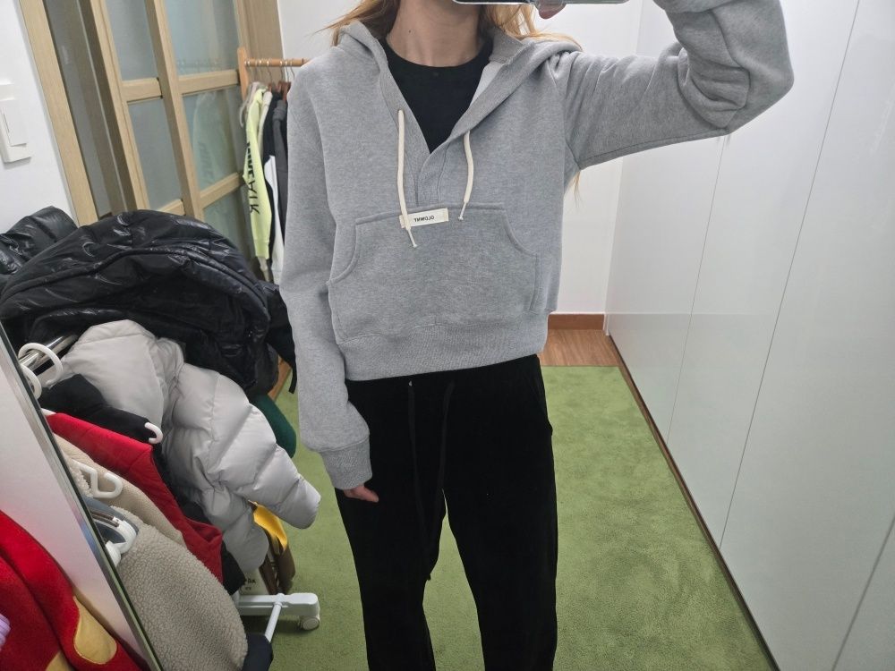 MUSINSA公式 | GLOWNY CIAO V CUT HOODIE (GRAY)