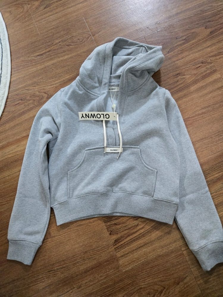 MUSINSA公式 | GLOWNY CIAO V CUT HOODIE (GRAY)