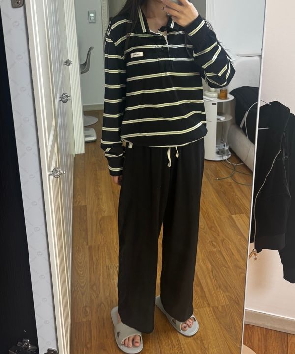 MUSINSA公式 | GLOWNY TERRY PK LONG SLEEVE (BLACK)