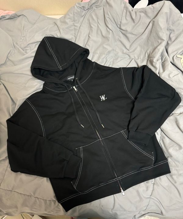 【WOOALONG】 WAL signature stitch hood zip-up MUSINSA | WOOALONG WAL signature stitch hood zip-up - BLACK