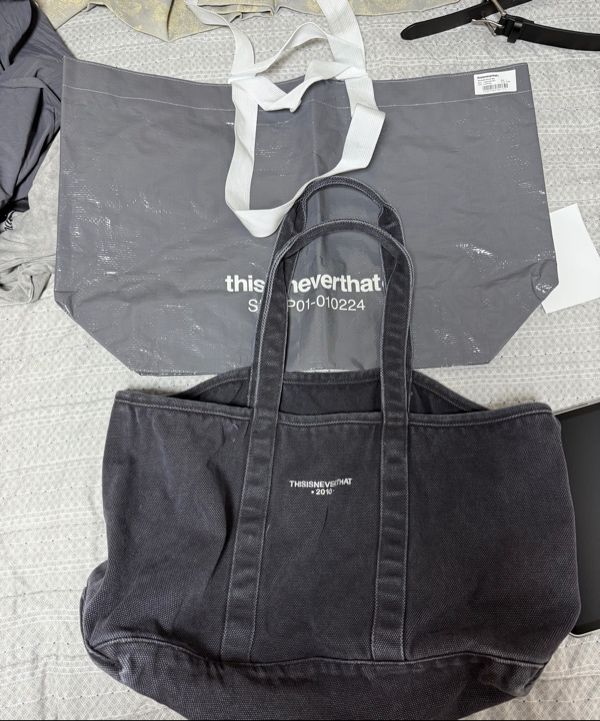 MUSINSA | thisisneverthat® Washed Canvas Tote Bag Charcoal