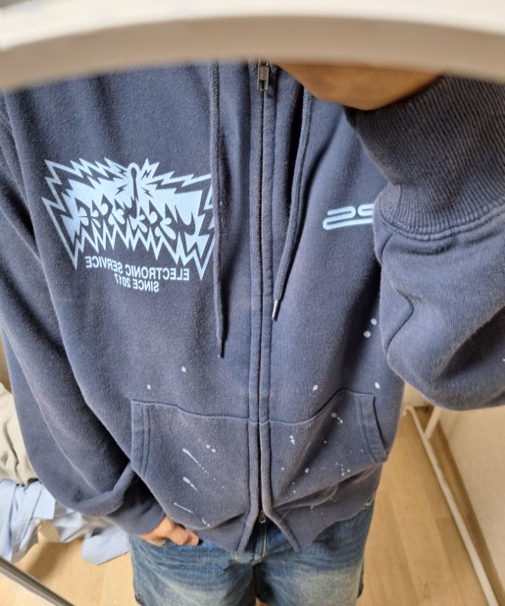 MUSINSA | YESEYESEE Y.E.S Painted Zip-up Hoodie Navy