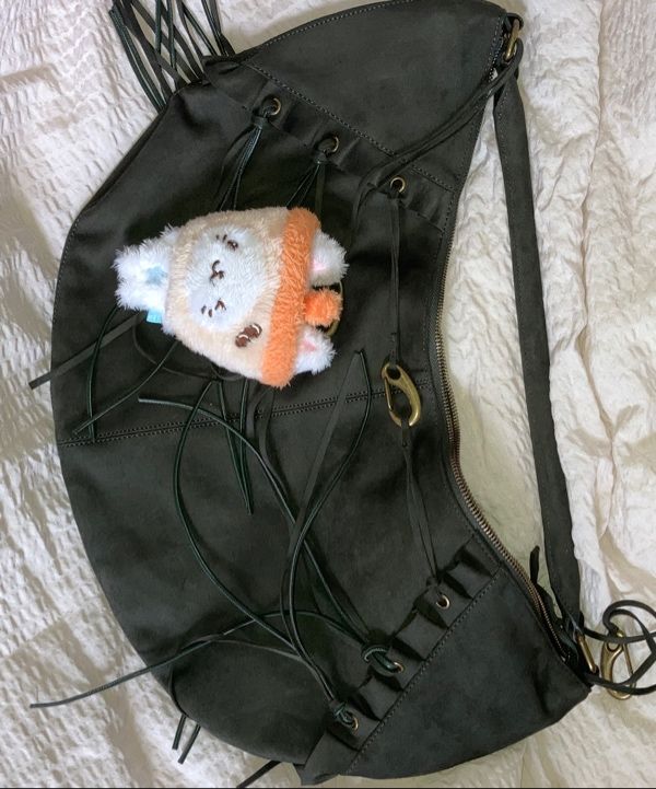 MUSINSA | SCULPTOR Faux Suede String Hobo Bag Deep Green