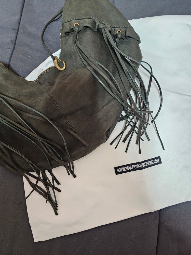 MUSINSA | SCULPTOR Faux Suede String Hobo Bag Deep Green