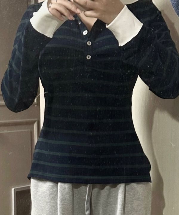 MUSINSA | SCULPTOR Shirring Tennis Shirt Navy/Green Stripe