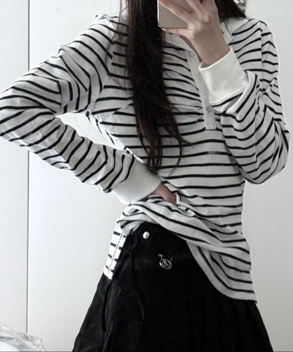 MUSINSA | SCULPTOR Shirring Tennis Shirt Navy/Green Stripe