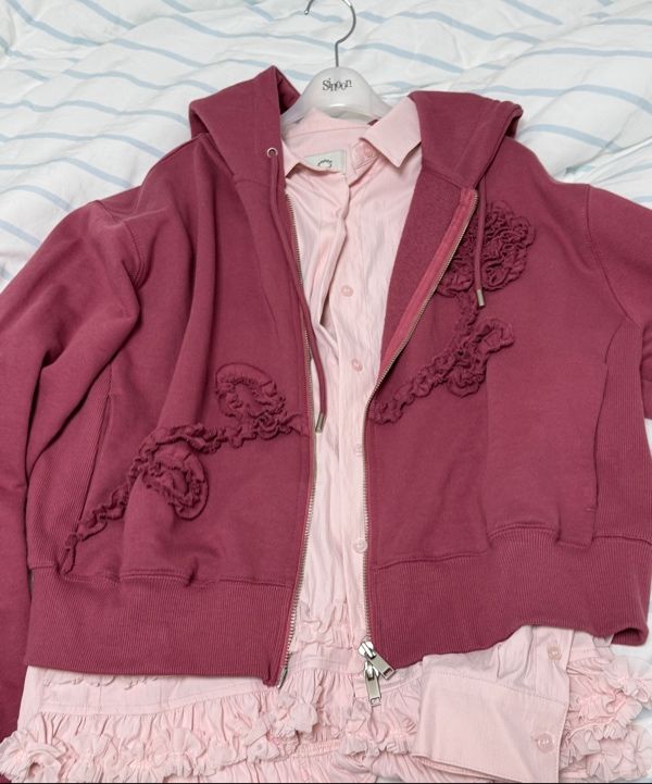 MUSINSA | SINOON Rose Frill Hoodie Zipup (Rose)